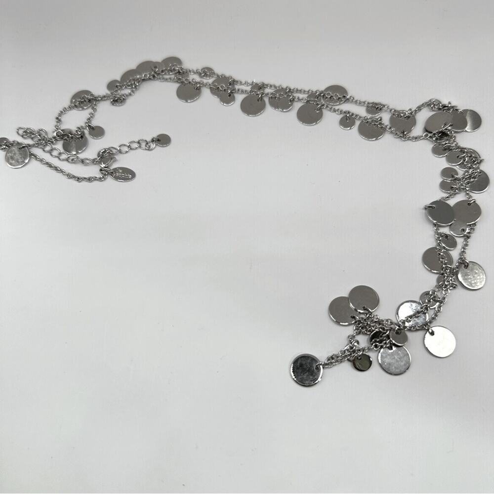 Lia Sophia Reflection Long Necklace Silver tone Disc Costume Jewelry
